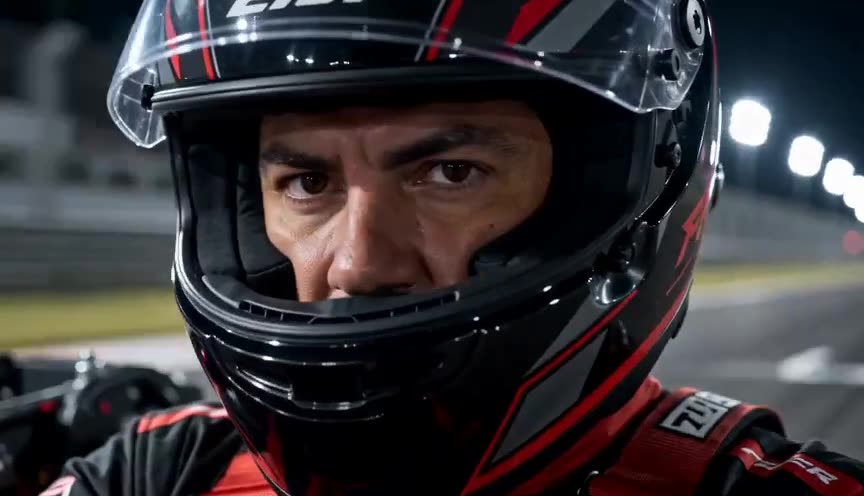 Kart vermelho em curva à noite